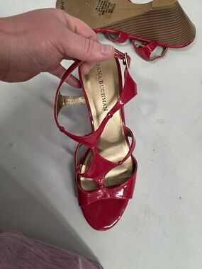 Dana Buchman Red Strappy Heeled Wedges- Size 9.5 Womens
